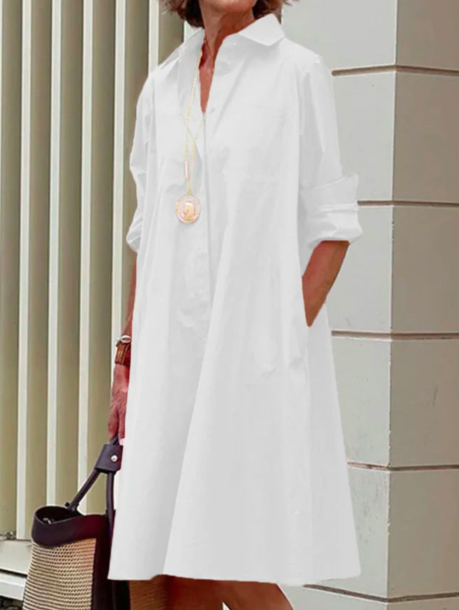 Women's Shirt Dress with Loose Silhouette and Rolled-up Sleeves