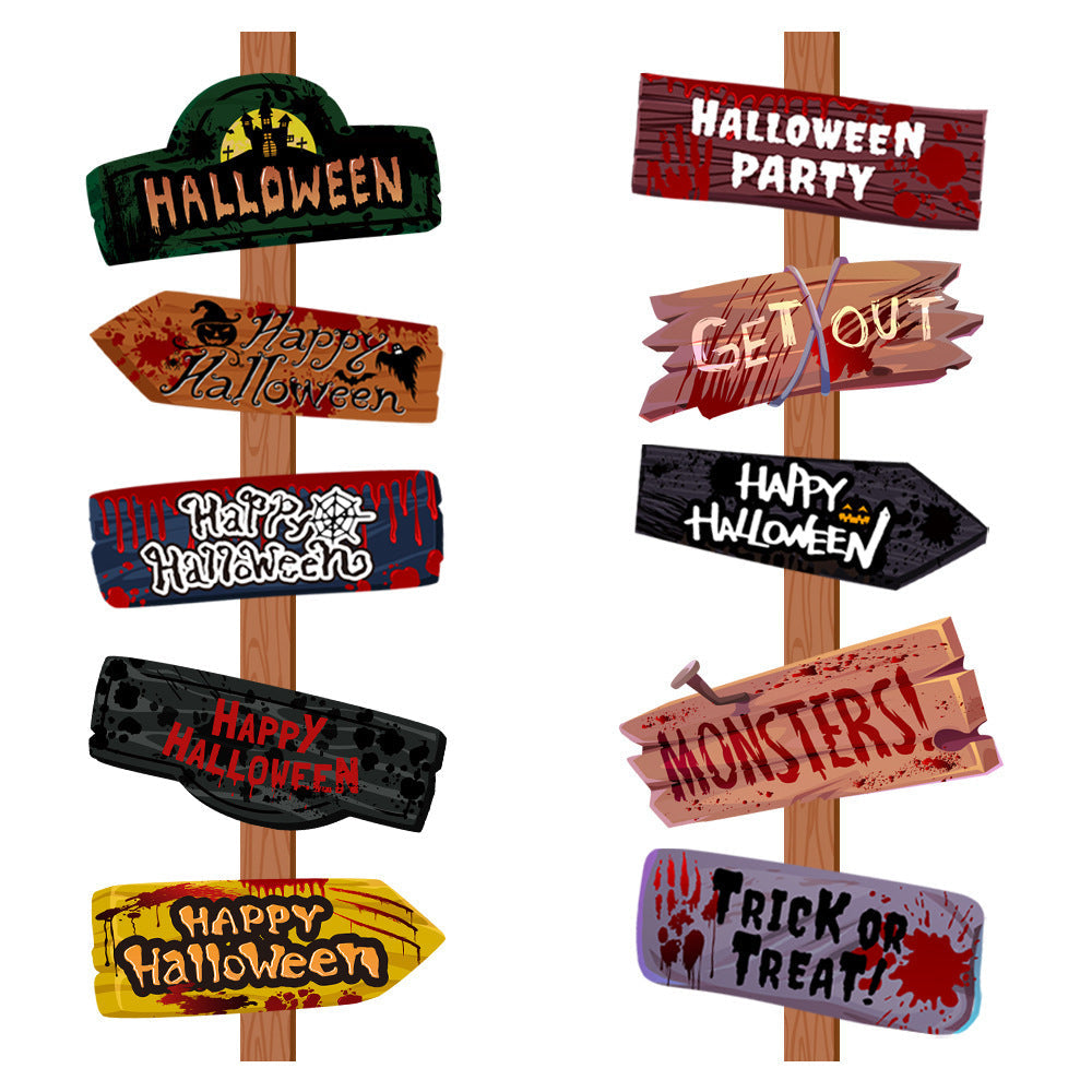 Halloween Signpost Decoration Set for Party & Trick-or-Treat - 10 Pieces