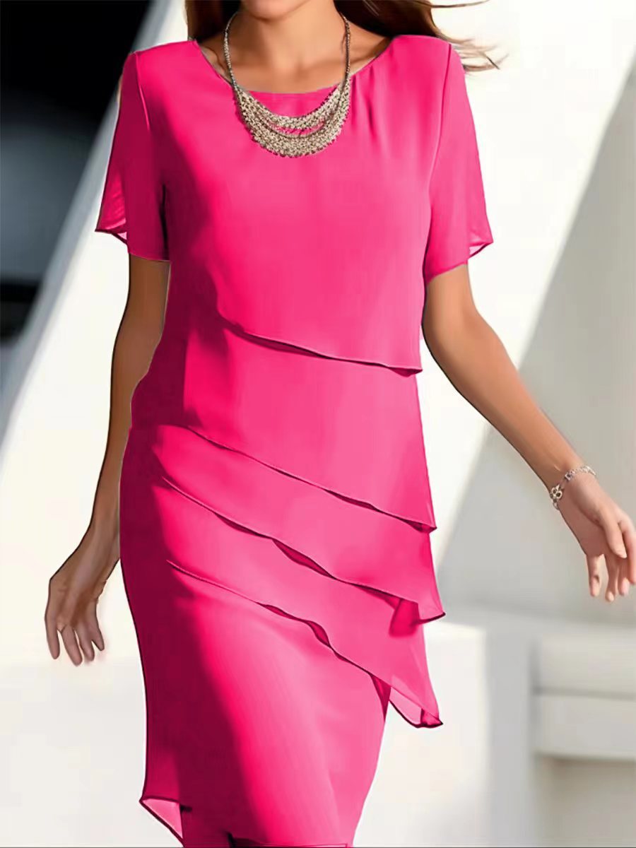 Women's layered dress with short sleeve – elegant cocktail dress for party & wedding