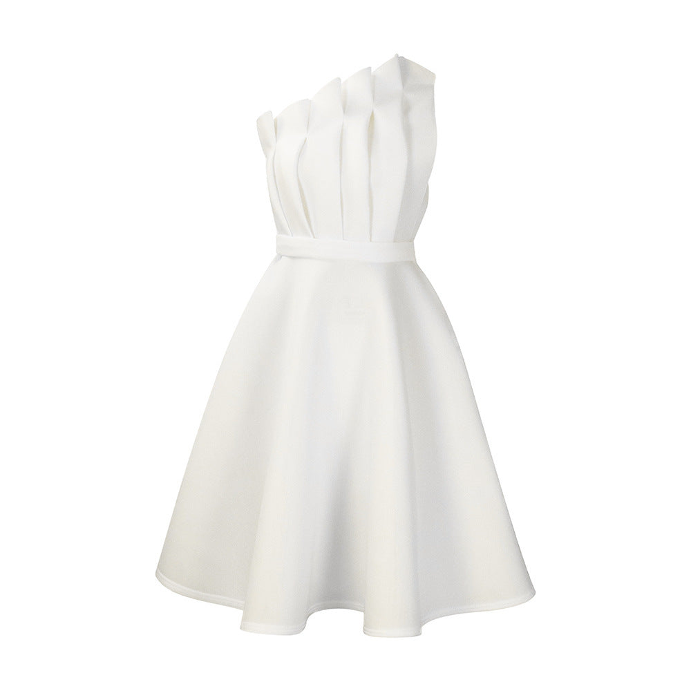 Kathryn – Elegant One-shoulder Dress with High Waist and Ruffles