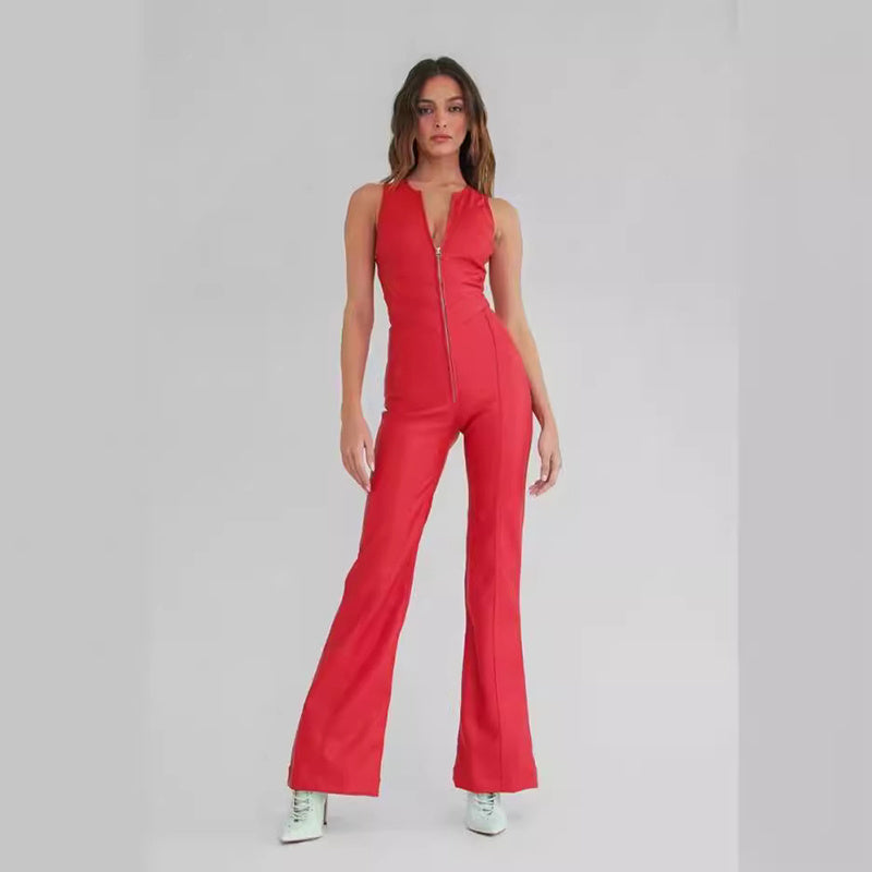 Carly – Retro Halter Neck Denim Jumpsuit with High Waist