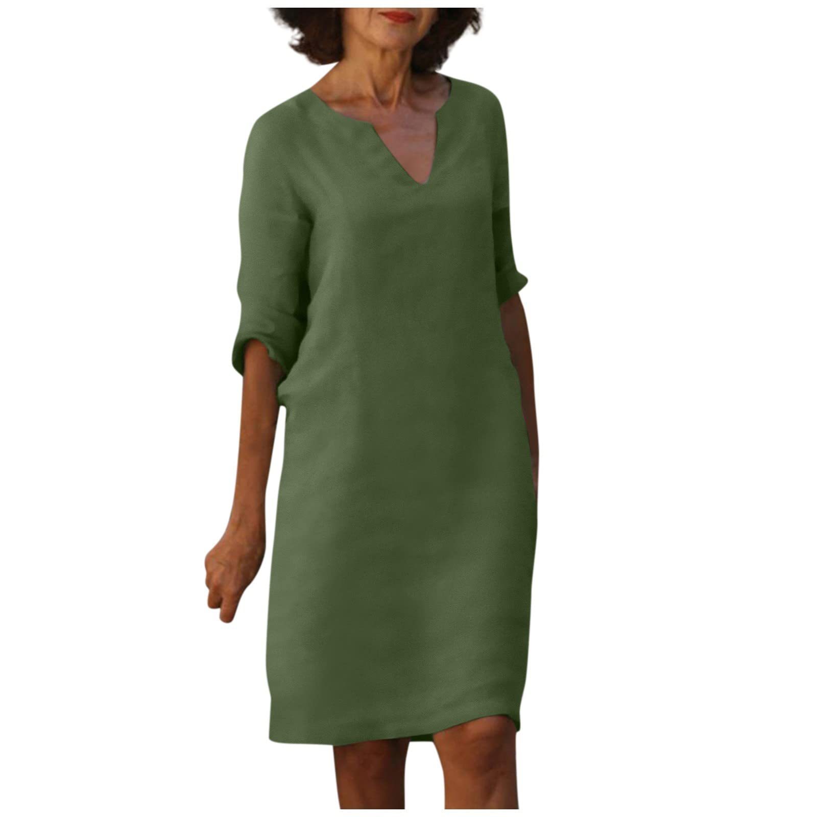 Women's casual dress with V-neck and 3/4 sleeves – Comfortable and stylish for daily use