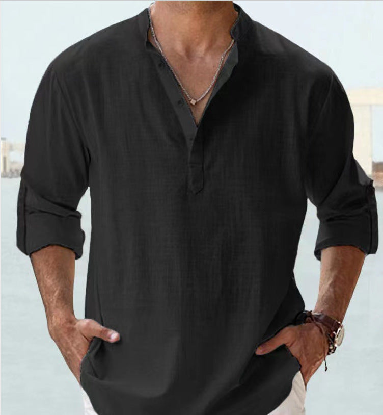 Men's casual tunic shirt with long sleeves for leisure and vacation