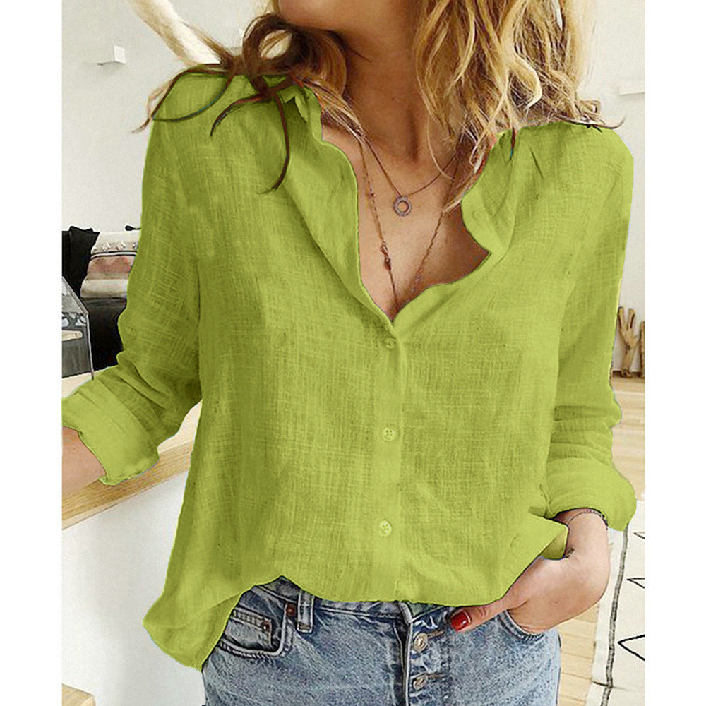 Women's shirt blouse with long sleeve – relaxed fit with button closure for work & weekend