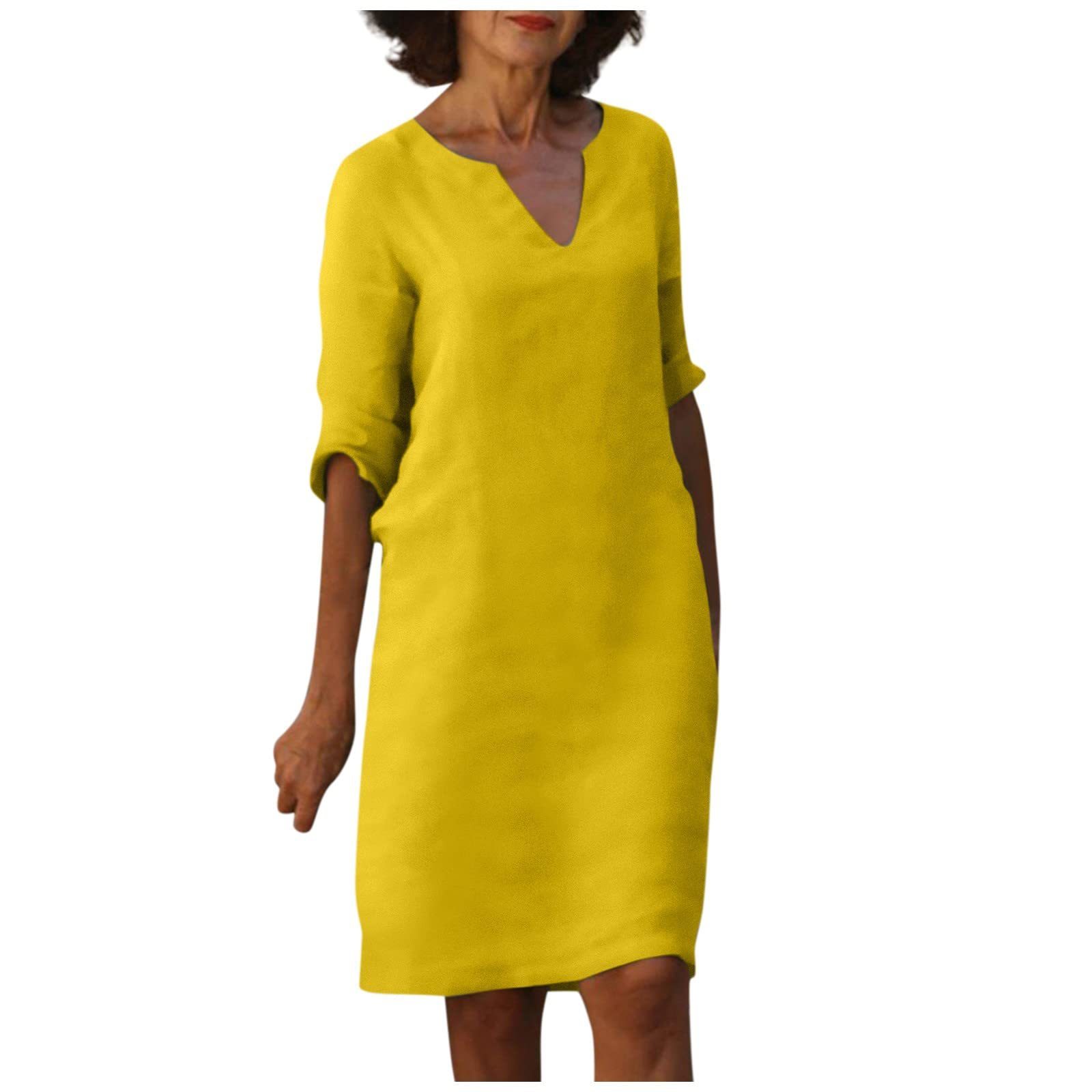 Women's casual dress with V-neck and 3/4 sleeves – Comfortable and stylish for daily use