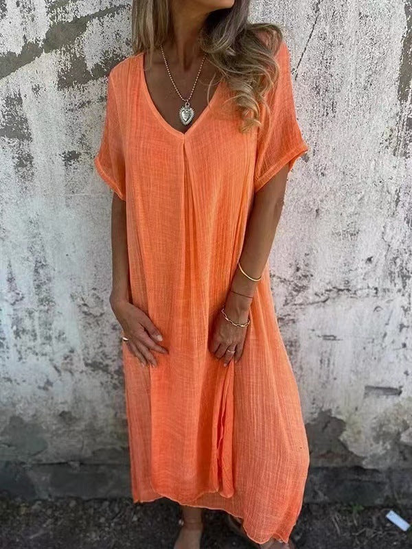 Joy – Semi-formal Cotton Linen V-neck Dress