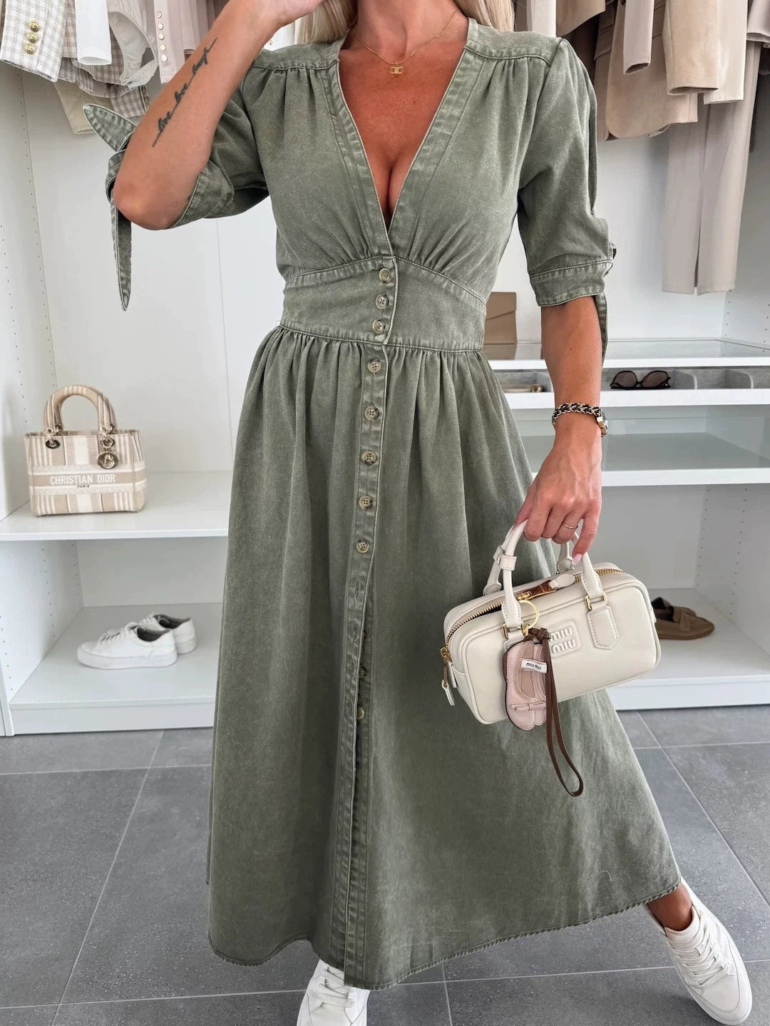 Carol – Trendy V-neck Denim Dress for Women