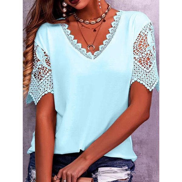 Women's Top with Lace Details – Elegant Summer Blouse with V-Neck
