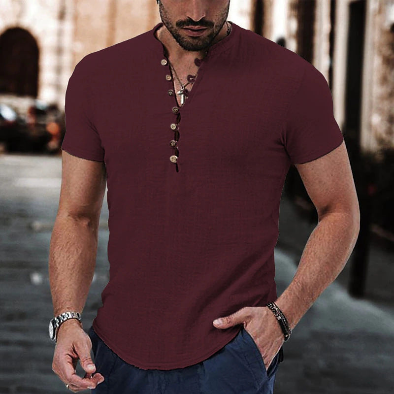 Men's casual T-shirt with button closure and modern fit
