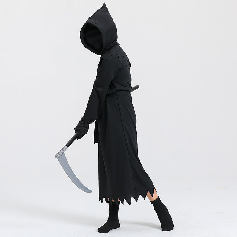 Halloween Kids Grim Reaper Costume with Scythe - Unisex Spooky Outfit for Party & Trick-or-Treat