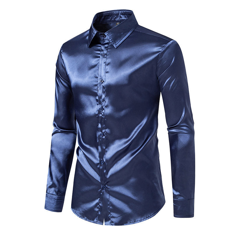 Gabriel – Shiny Satin Shirt in Solid Color