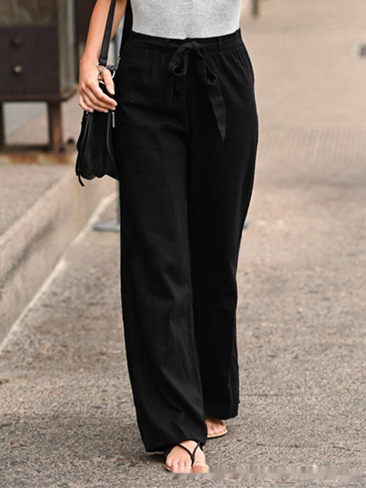 Women's Loose-Fitting Pants with Tie Closure – Comfortable Casual Trousers with High Waist