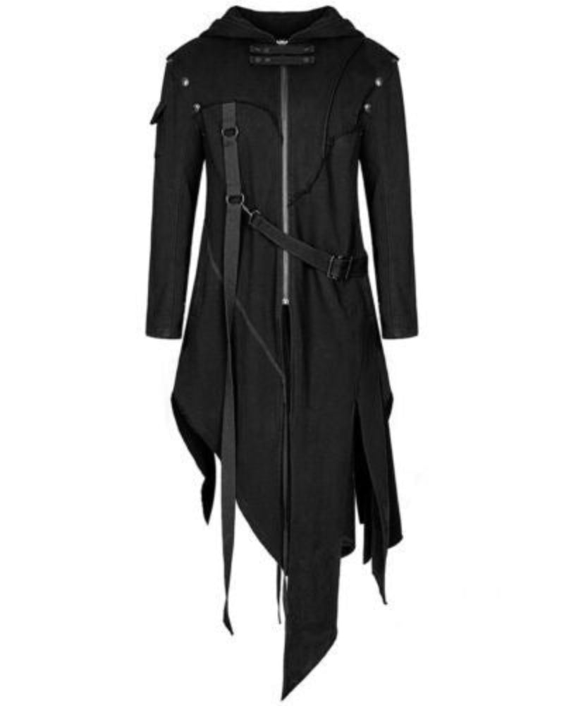 Halloween Men's Gothic Jacket Costume – Long Vintage Punk Hoodie for Party and Cosplay