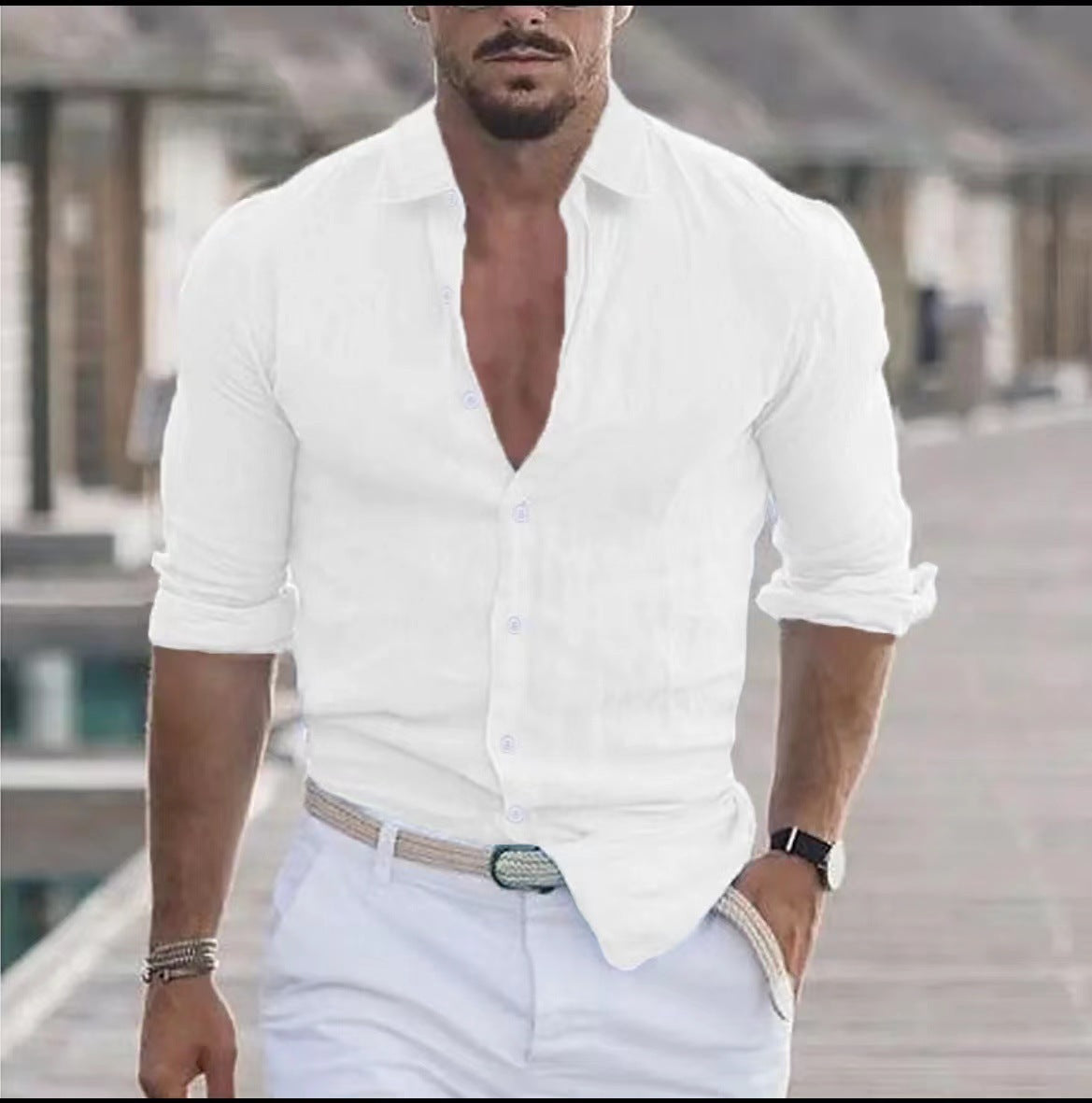 Men's Casual Shirt with Long Sleeves – Perfect for Summer and Vacation