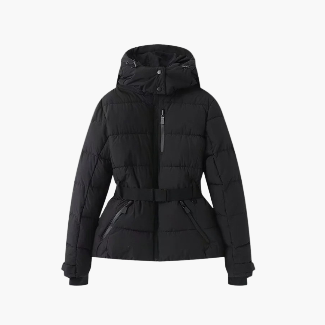 Women's Quilted Winter Coat with Belt and Hood – Stylish Water-Repellent Puffer Jacket for Cold Days