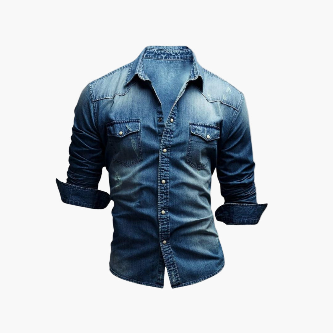 Men's Denim Western Shirt with Snap Button Closure - Timeless Casual Style
