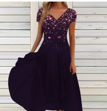 Ladies Elegant Evening Dress with Flower Detail and V-Neck