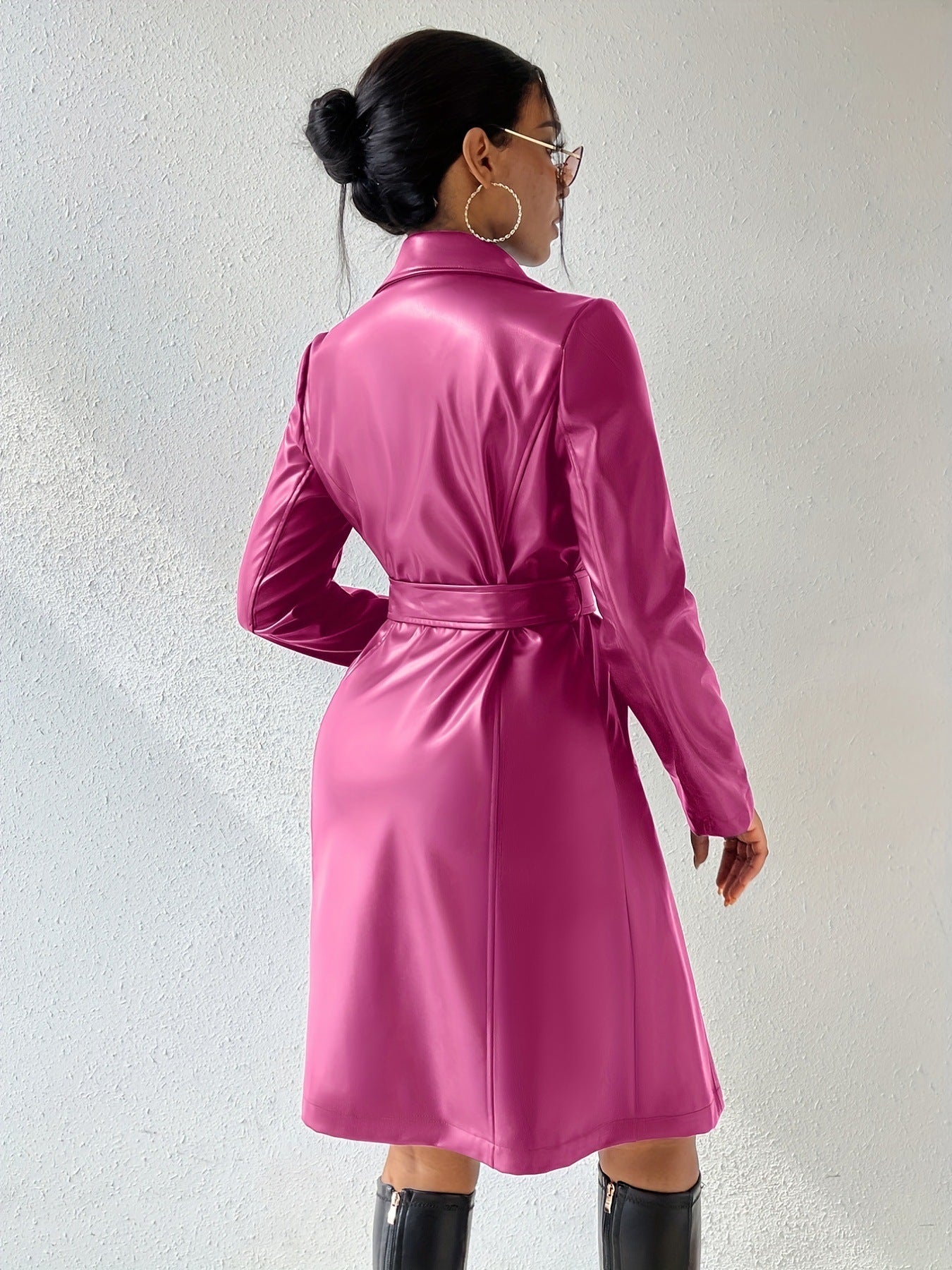 Megan – Long Trench Coat with Vegan Leather and Pockets