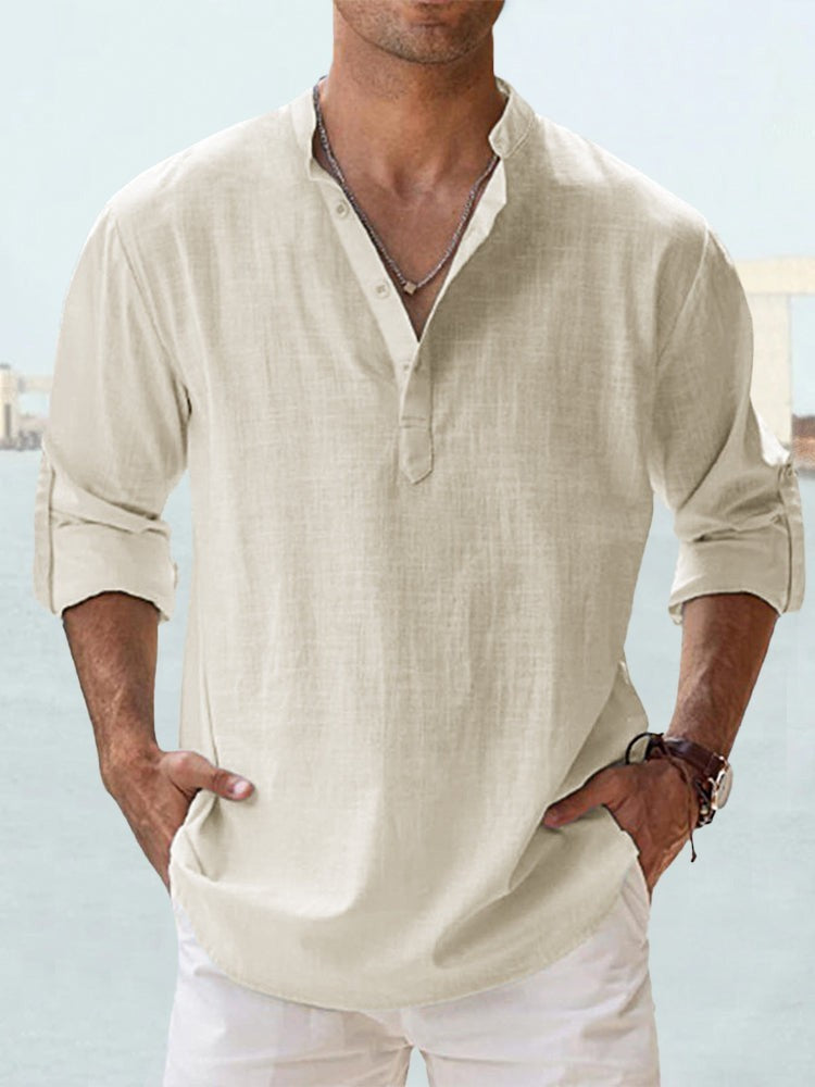 Men's casual tunic shirt with long sleeves for leisure and vacation