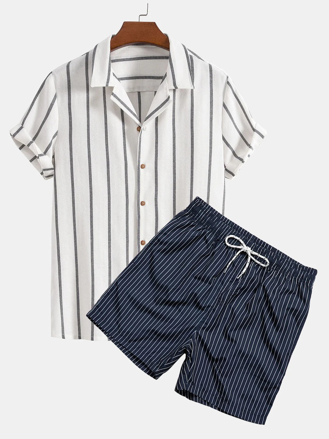 Men's Summer Set – Trendy Abstract Shirt and Shorts – Casual Style for Vacation and Leisure Time