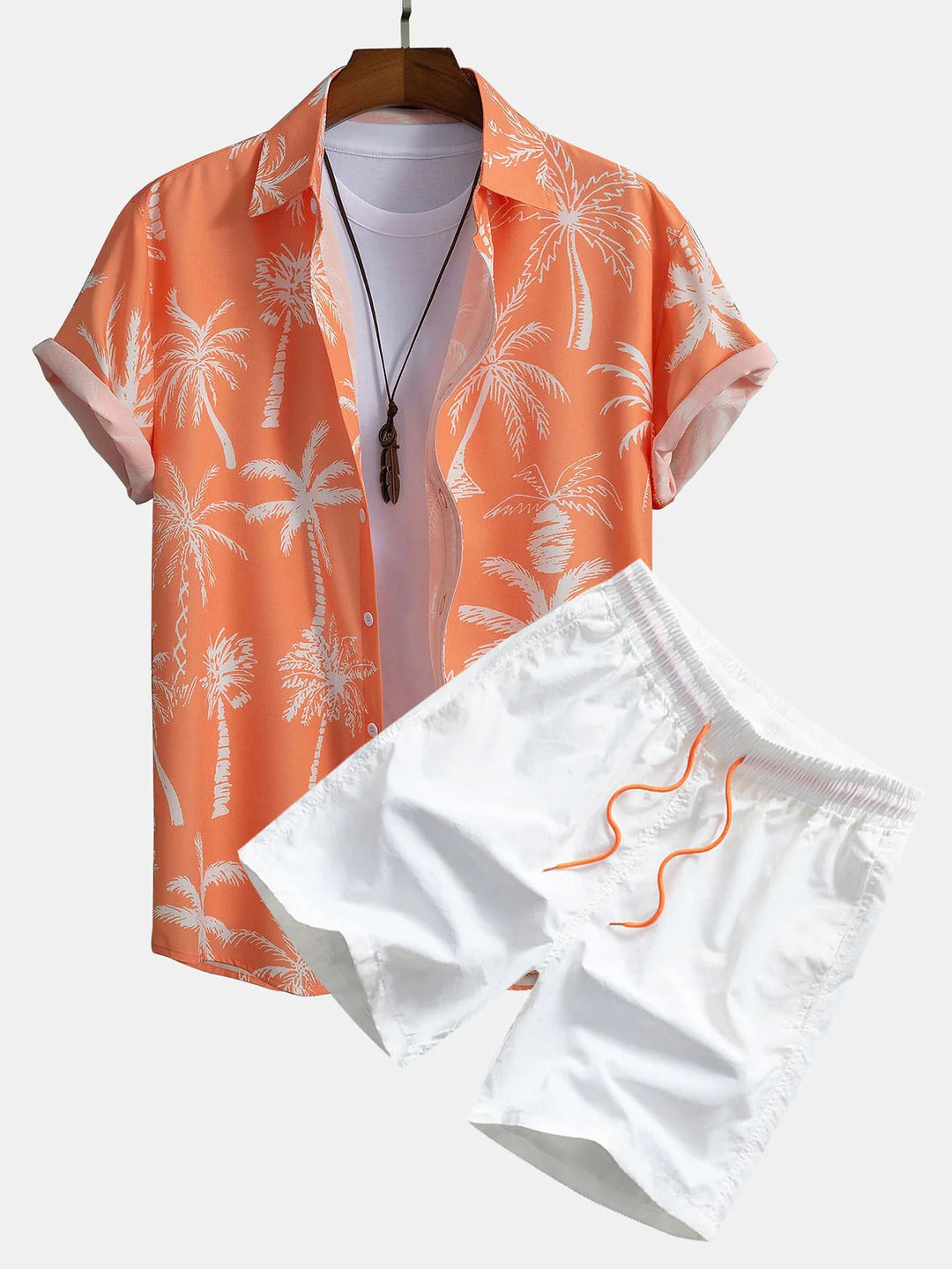 Men's Summer Set – Trendy Abstract Shirt and Shorts – Casual Style for Vacation and Leisure Time