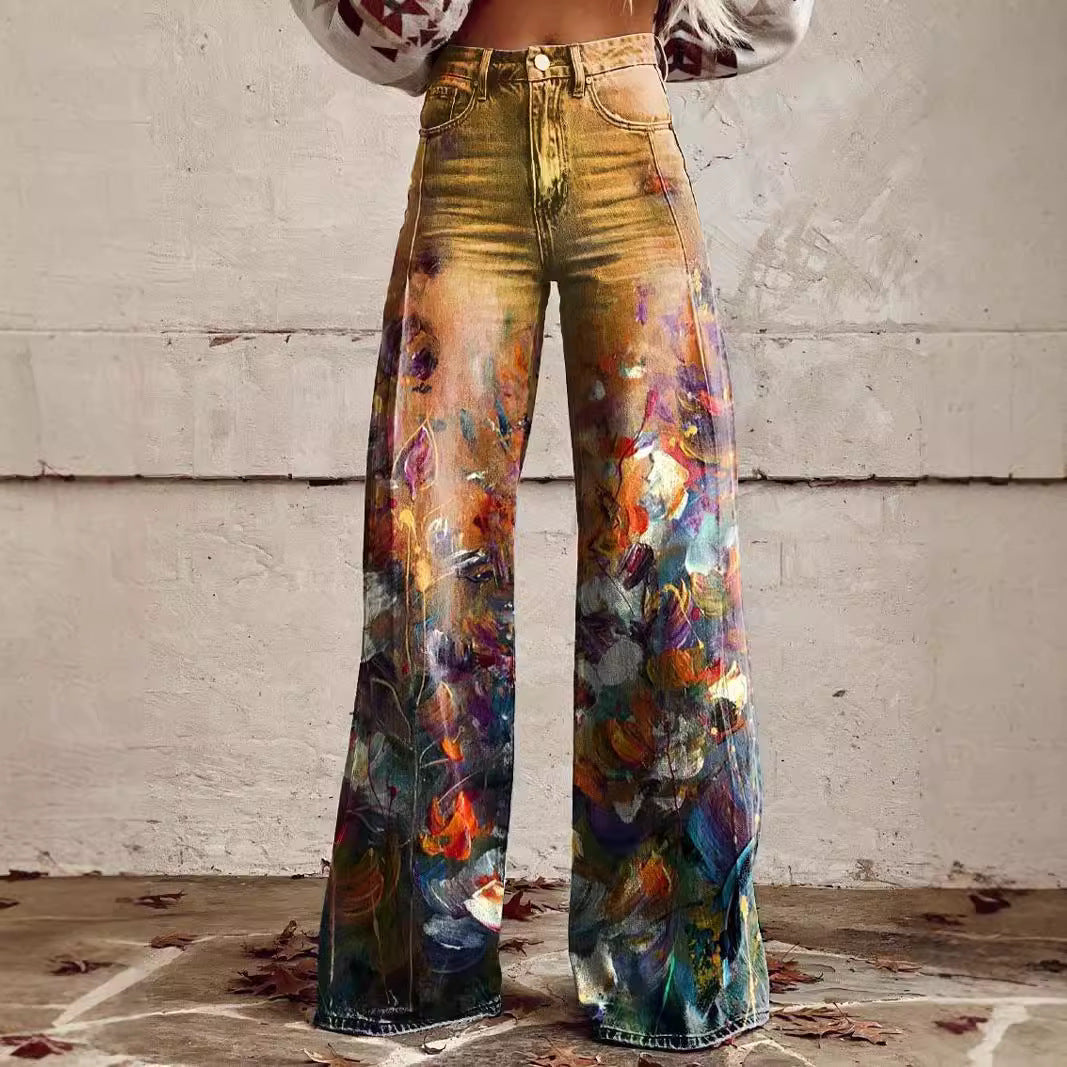 Jenny – Wide Women's Pants with 3D Digital Print