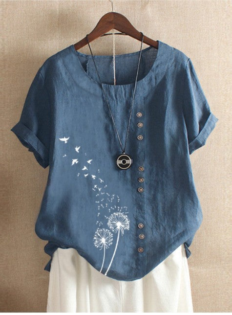 Emily – Drooping Cotton and Linen Women's T-shirt with Short Sleeves