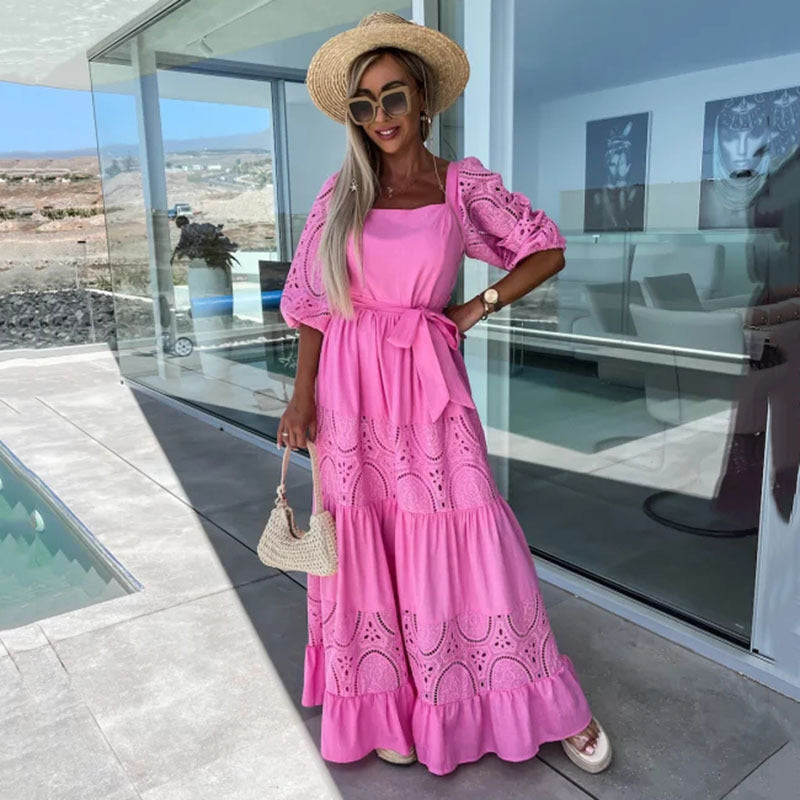Victoria – Airy Women's Linen-look Summer Dress with Loose Fit and Tie at the Waist
