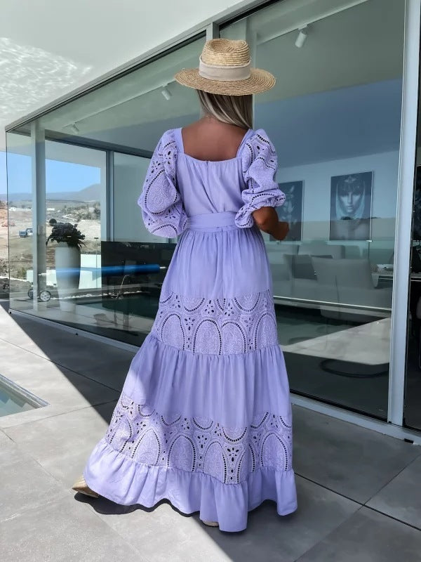 Victoria – Airy Women's Linen-look Summer Dress with Loose Fit and Tie at the Waist