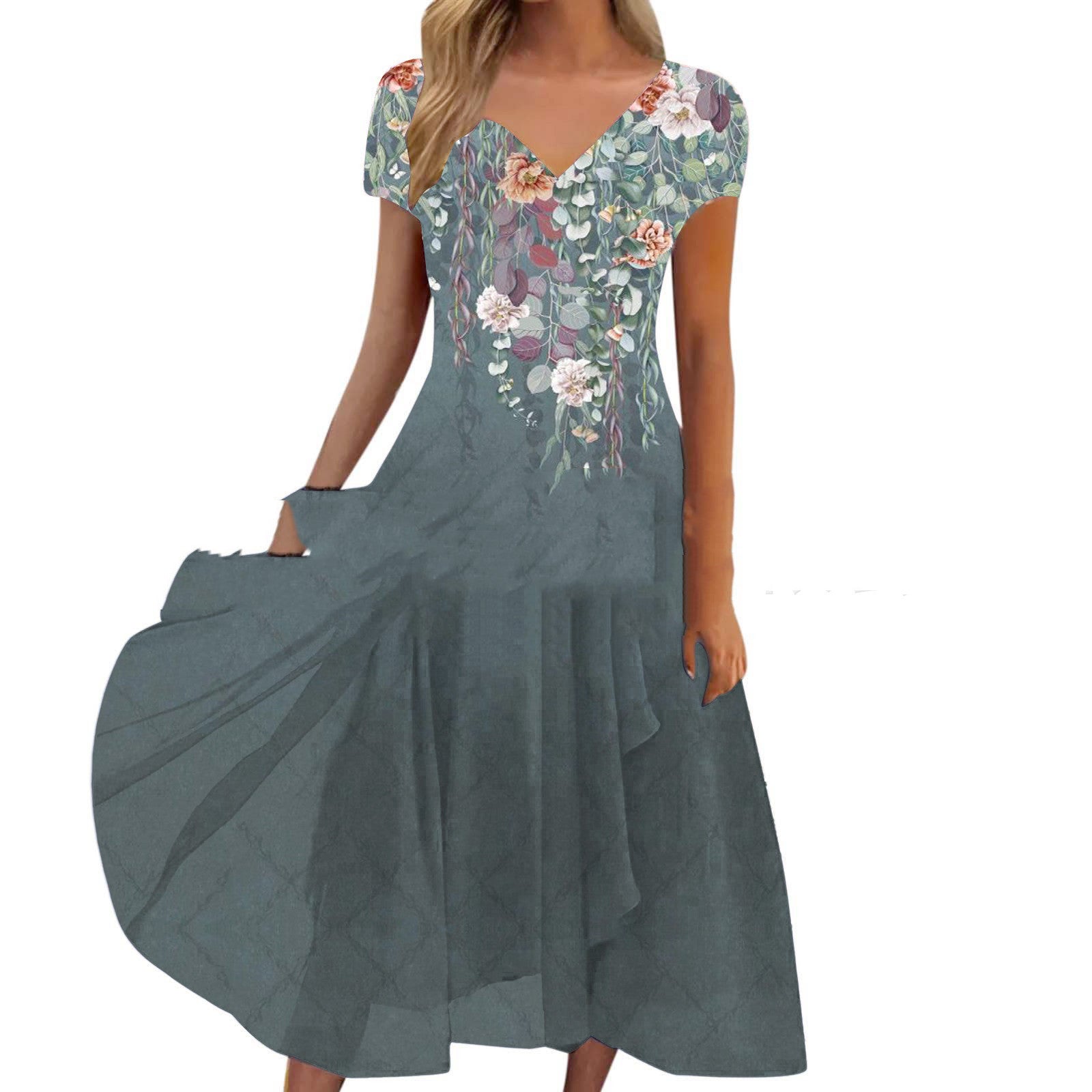 Ladies Elegant Evening Dress with Flower Detail and V-Neck