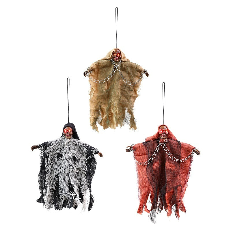 Halloween Ghost Hanger with Glowing Eyes and Chains – Spooky Decoration for Party and Trick-or-Treat