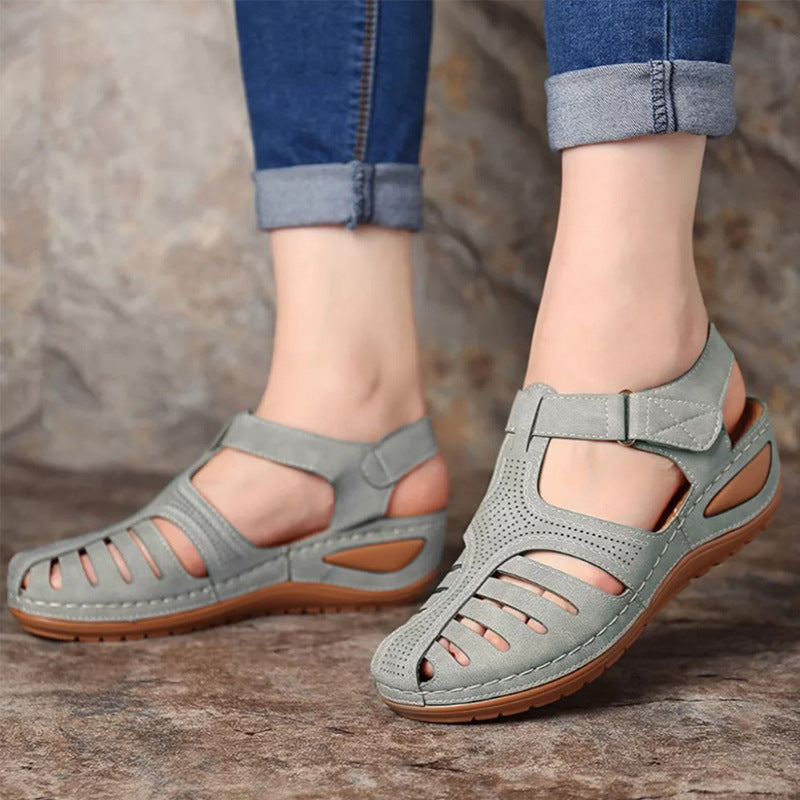 Sharon – Retro Wedge Sandals with Round Toe