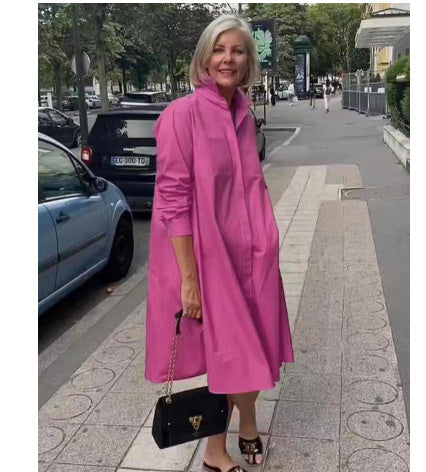 Women's Shirt Dress with Loose Silhouette and Rolled-up Sleeves