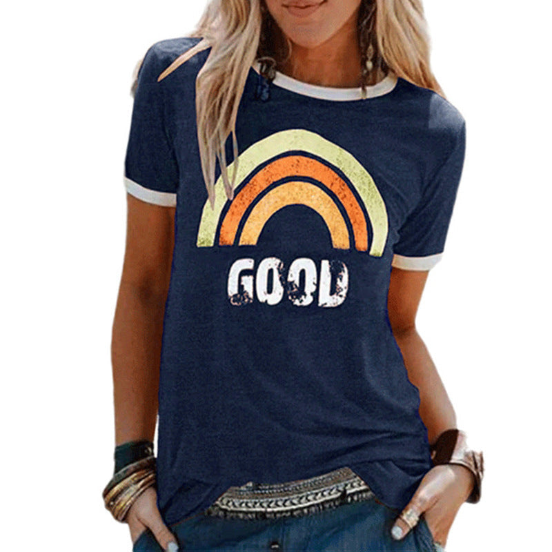 Vintage Women's Casual T-Shirt with Contrasting Edges and Stretch Fit for the Summer