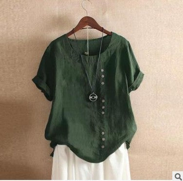 Emily – Drooping Cotton and Linen Women's T-shirt with Short Sleeves