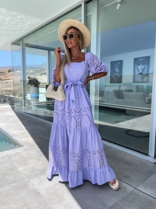 Victoria – Airy Women's Linen-look Summer Dress with Loose Fit and Tie at the Waist