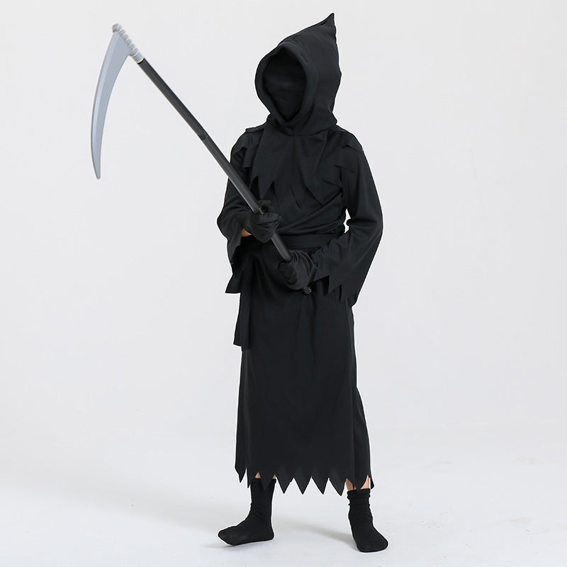 Halloween Kids Grim Reaper Costume with Scythe - Unisex Spooky Outfit for Party & Trick-or-Treat