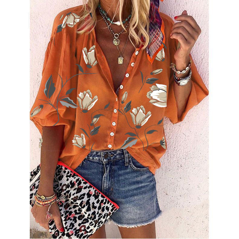 Women's Loose-Fitting Floral Blouse with Button Closure – Casual Boho Summer Look