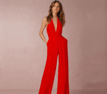 Women's Halter Jumpsuit with Wide Legs – Elegant Party Look for Evening and Event