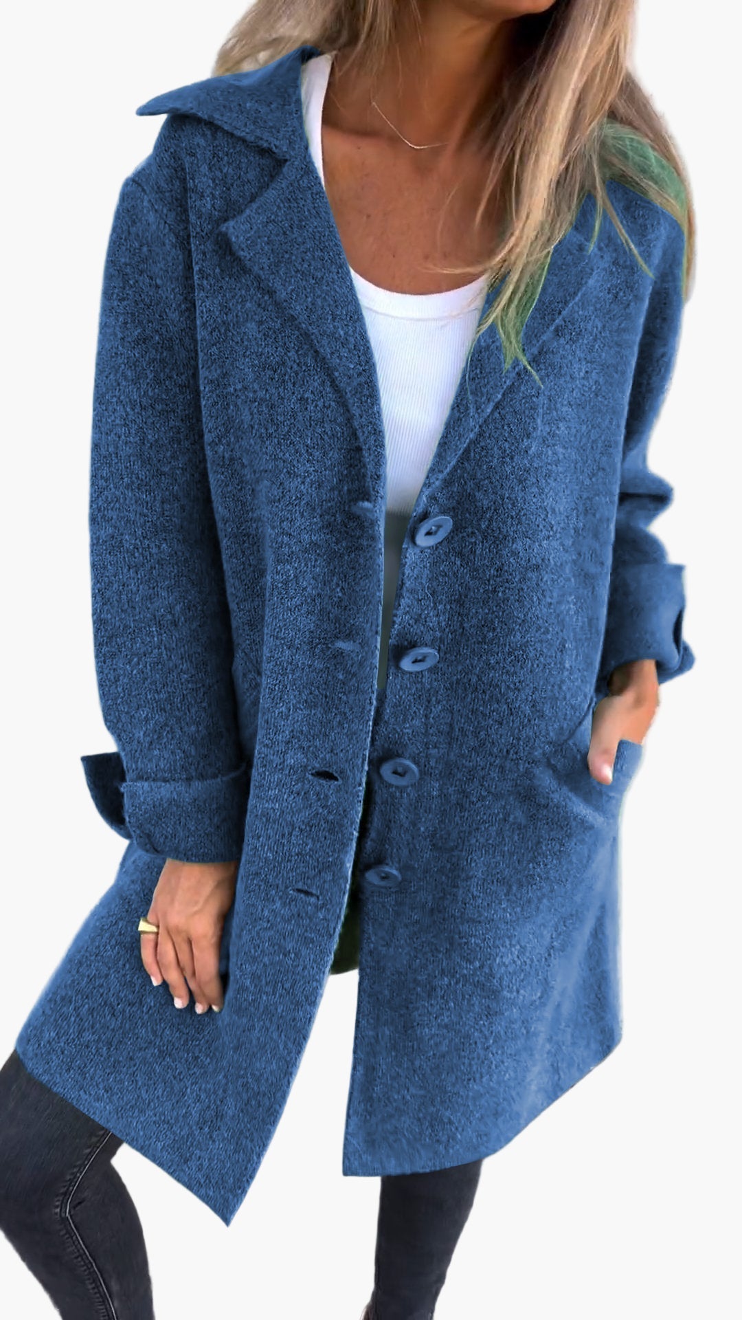 Women's Long Casual Coat With Rolled-Up Sleeves - Stylish Mid-Season Jacket For Every Occasion