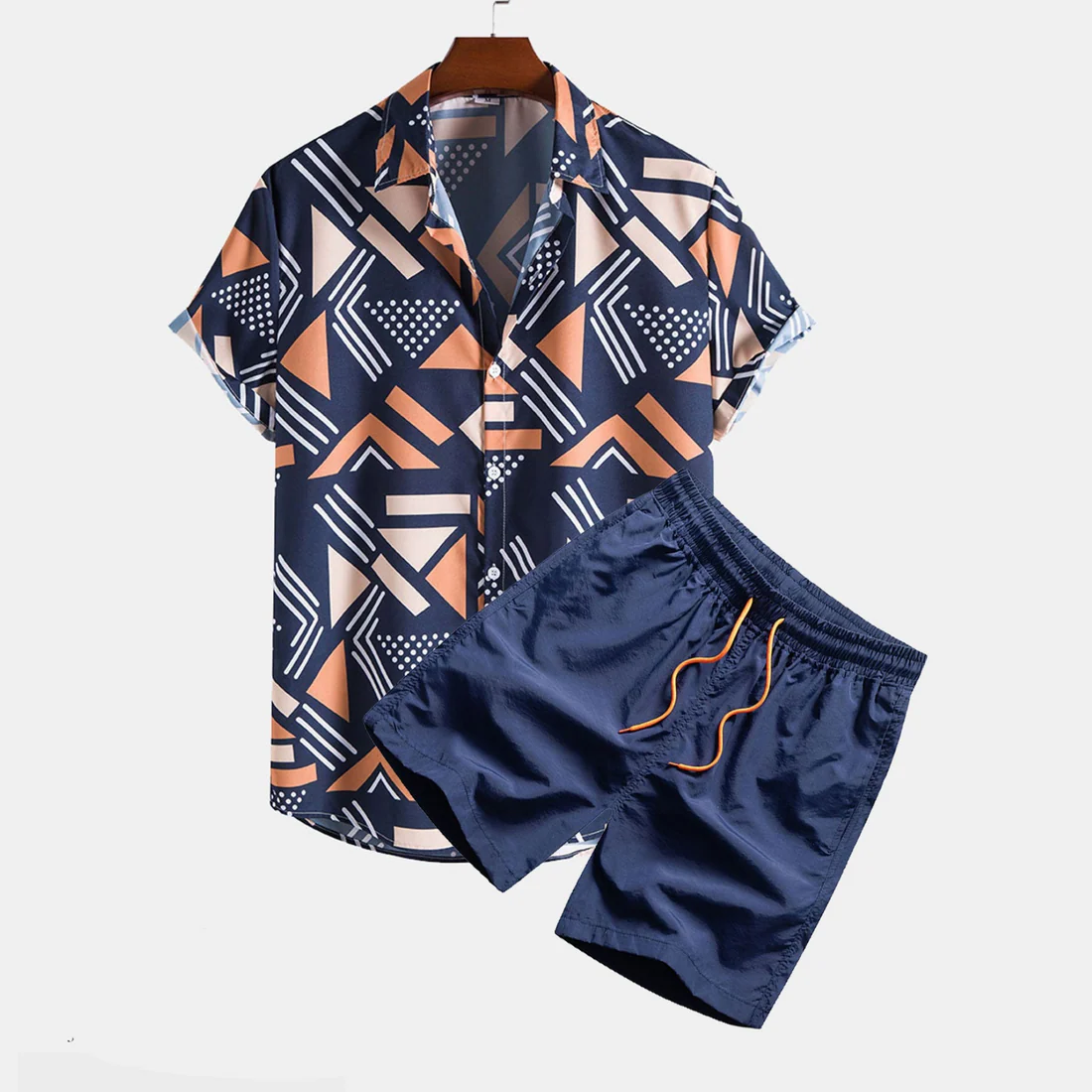 Men's Summer Set – Trendy Abstract Shirt and Shorts – Casual Style for Vacation and Leisure Time