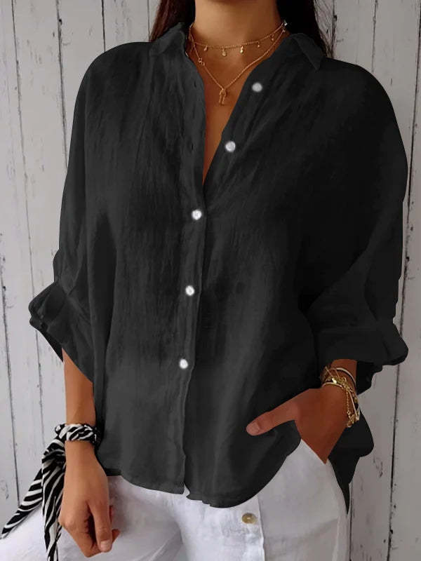 Falling ladies blouse with long sleeves – stylish button-down shirt and tunic top for every day