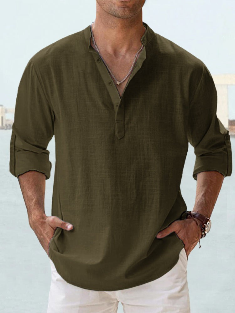 Men's casual tunic shirt with long sleeves for leisure and vacation