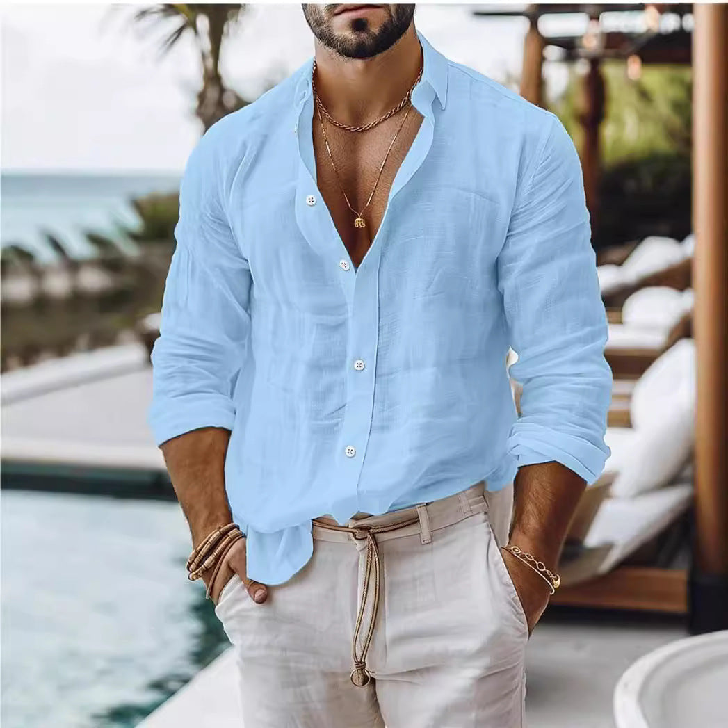 Bernard – Solid Color Cotton Linen Shirt Long Sleeve