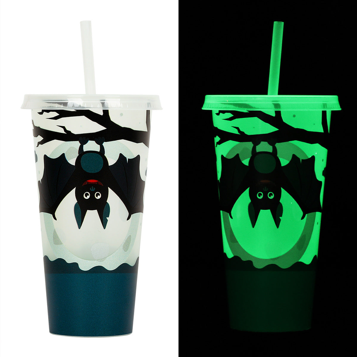 Halloween Glow in the Dark Drink Cups with Straw – Perfect for Party Decoration & Spooky Drinks