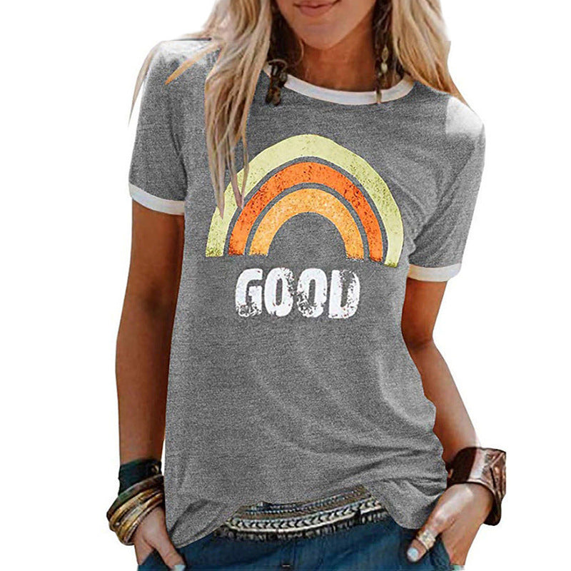 Vintage Women's Casual T-Shirt with Contrasting Edges and Stretch Fit for the Summer