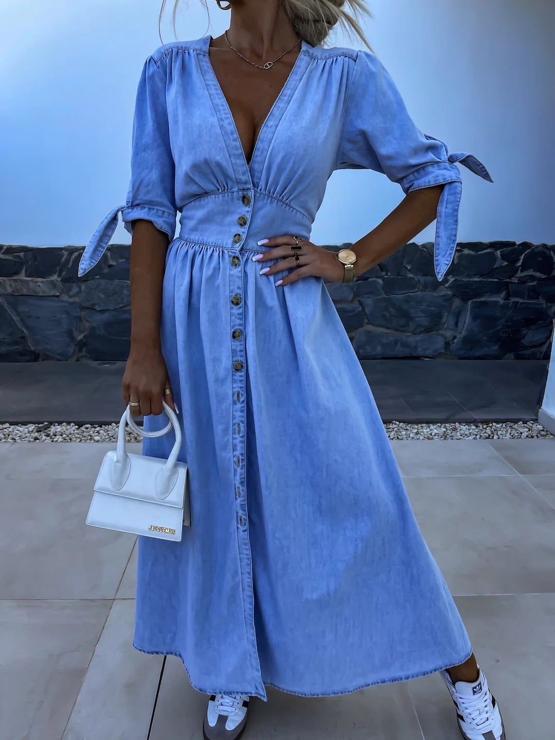 Carol – Trendy V-neck Denim Dress for Women