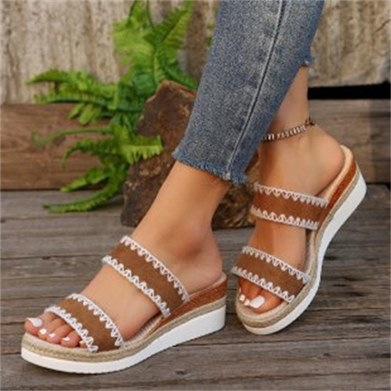 Esme – Ethnic Style Wedge Sandals with Wide Straps