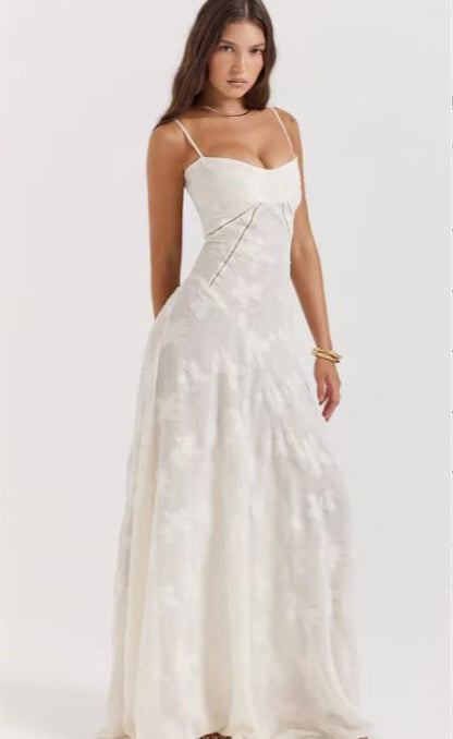 Ladies Elegant Evening Dress with Lace – Long Gala Dress with Spaghetti Straps