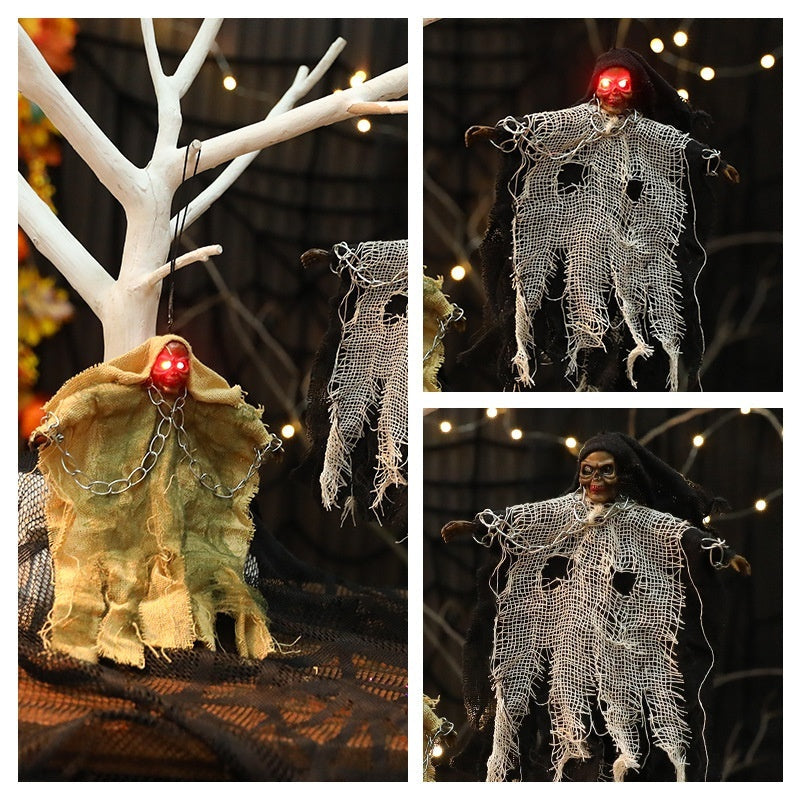 Halloween Ghost Hanger with Glowing Eyes and Chains – Spooky Decoration for Party and Trick-or-Treat